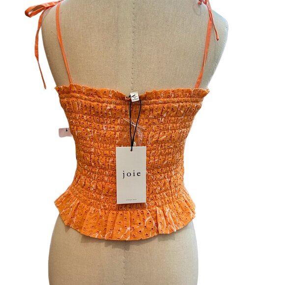 JOIE Wo Cameo Smocked Cotton Top, Muskmelon Porcelain, Size M - Picture 5 of 9